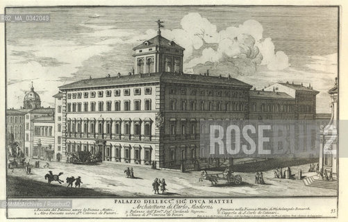 Rome, Piazza Mattei in an engraving by Alessandro Specchi (1699). Palazzo Mattei di Giove / Roma, piazza Mattei in una incisione di Alessandro Specchi (1699). Palazzo Mattei di Giove - Reproduced by MaMoArchives/Rosebud2