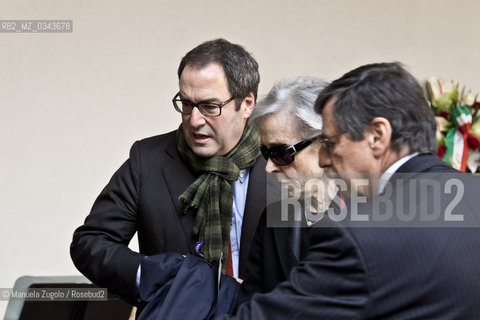 Stefano Eco, al funerale del padre Umberto celebrato al castello sforzesco di Milano con una cerimonia laica / at the funeral of his father Umberto celebrated at the Castello Sforzesco in Milan with a secular ceremony. Only for editorial use / Solo per uso editoriale. ©Manuela Zugolo/Rosebud2