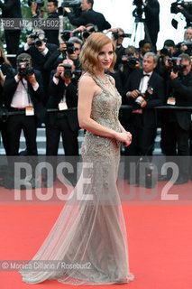 Lattrice americana Jessica Chastain sul red carpet del 69° Festival Internazionale del Cinema di Cannes, maggio 2016. American actress Jessica Chastain on the red carpet at 69th Cannes Annual Film Festival, May 2016 ©Monica Cillario/Rosebud2