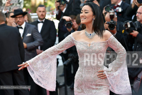 Lattrice cinese Gong Li posa alla cerimonia inaugurale della 69esima edizione del Festival del Cinema di Cannes, maggio 2016. Chinese actress Gong Li poses as she arrives on May 11, 2016 for the opening ceremony of the 69th Cannes Film Festival in Cannes. ©Monica Cillario/Rosebud2