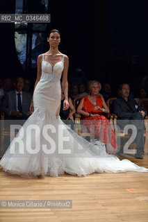 Un abito della collezione sposa di Angelozzi Couture alla Monte Carlo Fashion Week; Monte Carlo, giugno 2016.  A wedding dress of the  Angelozzi Couture at Monte Carlo Fashion Week; Monte Carlo, June 2016. ©Monica Cillario/Rosebud2