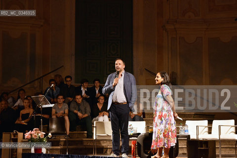 Stefano Petrocchi, direttore della Fondazione Bellonci, con Francesca Rotta Gentile Cavigioli durante la manifestazione Cervo ti Strega, Cervo, 23 giugno 2016. Stefano Petrocchi, director of Bellonci Foundation, and Francesca Rotta Gentile Cavigioli during Cervo ti Strtega, in Cervo, June 2016. ©Monica Cillario/Rosebud2