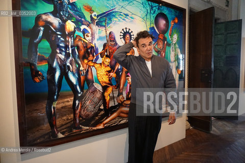 Il fotografo statunitense David Lachapelle posa durante la conferenza stampa per la presentazione della sua ultima mostra Lost+Found, alla Casa dei Tre Oci, galleria darte nellisola della Giudecca, Venezia, 11 aprile 2017.. Us photographer David Lachapelle poses during press conference for his exhibition Lost+Found, in Venice, april 11, 2017. ©Andrea Merola/Rosebud2