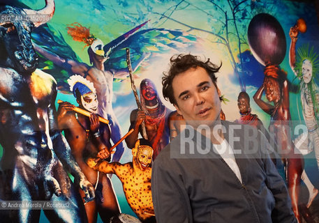 Il fotografo statunitense David Lachapelle posa durante la conferenza stampa per la presentazione della sua ultima mostra Lost+Found, alla Casa dei Tre Oci, galleria darte nellisola della Giudecca, Venezia, 11 aprile 2017.. Us photographer David Lachapelle poses during press conference for his exhibition Lost+Found, in Venice, april 11, 2017. ©Andrea Merola/Rosebud2