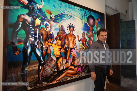 Il fotografo statunitense David Lachapelle posa durante la conferenza stampa per la presentazione della sua ultima mostra Lost+Found, alla Casa dei Tre Oci, galleria darte nellisola della Giudecca, Venezia, 11 aprile 2017.. Us photographer David Lachapelle poses during press conference for his exhibition Lost+Found, in Venice, april 11, 2017. ©Andrea Merola/Rosebud2