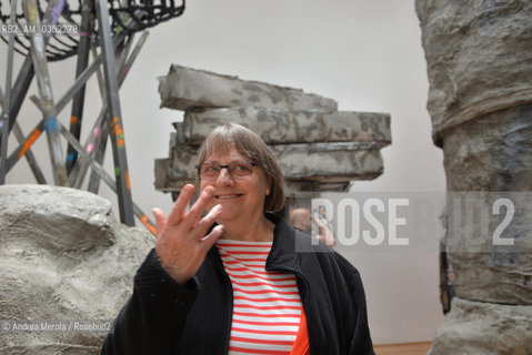 Lartista britannica Phyllida Barlow posa accanto a sue opere, intitolate Folly, ed esposte nel Padiglione della Gran Bretagna, alla 57° edizione della  Biennale Arte di Venezia, 9 maggio 2017. .British artist Phyllida Barlow poses next her artistic works, titled Folly, inside Great Britain Pavilion, at Biennale Modern Art in Venice, may 09, 2017. ©Andrea Merola/Rosebud2