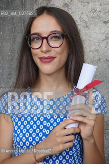 La scrittrice esordiente Elettra Solignani, Venezia, 15 settembre 2018..Elettra Solignani è la vincitrice del Premio Lettterario Campiello Giovani 56° edizione per il racconto “Con i mattoni”. .The Italian newcomer writer Elettra Solignani, Venice, 15 september 2018..Elettra Solignani is the winners of the  Campiello Young People Literature Prize 56th edition with the story  Con i mattoni”. ©Andrea Merola/Rosebud2