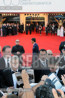 Gli attori statunitensi George Clooney e Brad Pitt sul red carpet per la serata inaugurale della 65° Mostra Internazionale d’Arte Cinematografica, Venezia 27 agosto 2008..Us actors George Clooney and Brad Pitt on red carpet during opening ceremony at 65° International Film Festival, Venice 2008, august 27th. ©Andrea Merola/Rosebud2