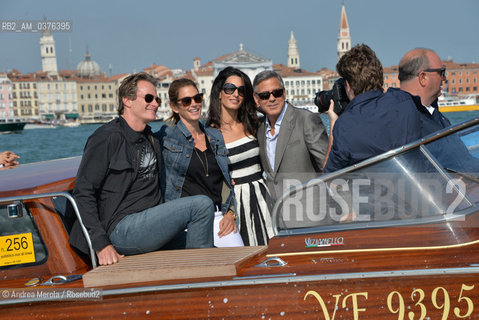 Sx-Dx: Rande Gerber, Cindy Crowford,  Amal Alamuddin e George Clooney , a Venezia per sposarsi, fotografati durante la corsa in motoscafo verso lhotel Cipriani, 26 settembre 2014..L-R: Rande Gerber, Cindy Crowford, Amal Alamuddin and George Clooney, in Venice to get married, photographed during the speedboat ride to the hotel Cipriani, 26 September 2014. ©Andrea Merola/Rosebud2