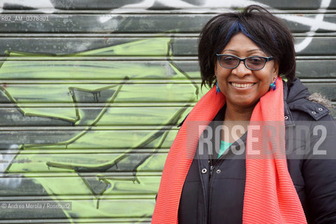 La scrittrice giamaicana Jacqueline Bishop posa per una foto, durante una pausa del festival di letteratura Incroci di Civiltà, a Venezia, 5 aprile 2019..Jamaican writer Jacqueline Bishop poses, during a break in the literature festival Incroci di Civiltà, in Venice, 5 April 2019. ©Andrea Merola/Rosebud2