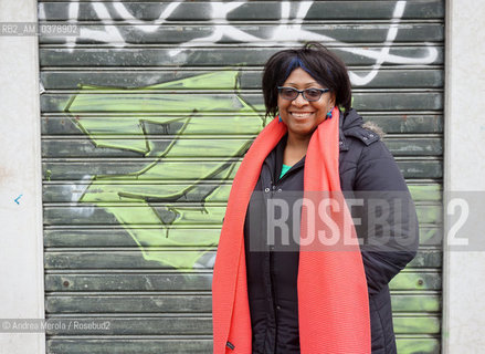 La scrittrice giamaicana Jacqueline Bishop posa per una foto, durante una pausa del festival di letteratura Incroci di Civiltà, a Venezia, 5 aprile 2019..Jamaican writer Jacqueline Bishop poses, during a break in the literature festival Incroci di Civiltà, in Venice, 5 April 2019. ©Andrea Merola/Rosebud2