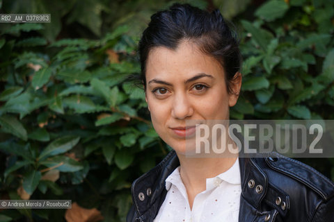 La scrittrice svizzera Michelle Steinbeck posa per una foto, durante una pausa del festival di letteratura Incroci di Civiltà, a Venezia, 6 aprile 2019..Swiss writer Michelle Steinbeck poses, during a break in the literature festival Incroci di Civiltà, in Venice, 6 April 2019. ©Andrea Merola/Rosebud2