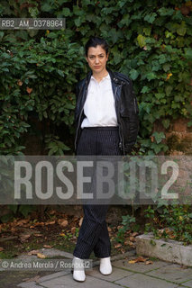 La scrittrice svizzera Michelle Steinbeck posa per una foto, durante una pausa del festival di letteratura Incroci di Civiltà, a Venezia, 6 aprile 2019..Swiss writer Michelle Steinbeck poses, during a break in the literature festival Incroci di Civiltà, in Venice, 6 April 2019. ©Andrea Merola/Rosebud2