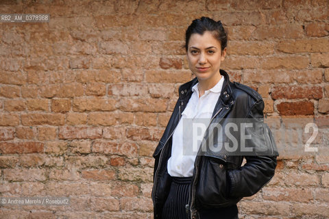 La scrittrice svizzera Michelle Steinbeck posa per una foto, durante una pausa del festival di letteratura Incroci di Civiltà, a Venezia, 6 aprile 2019..Swiss writer Michelle Steinbeck poses, during a break in the literature festival Incroci di Civiltà, in Venice, 6 April 2019. ©Andrea Merola/Rosebud2