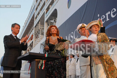 L’ attrice italiana Sofia Loren a Venezia per il varo del transatlantico MSC Musica, 29 giugno 2006. ©Andrea Merola/Rosebud2