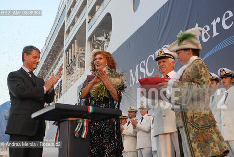 L’ attrice italiana Sofia Loren a Venezia per il varo del transatlantico MSC Musica, 29 giugno 2006. ©Andrea Merola/Rosebud2