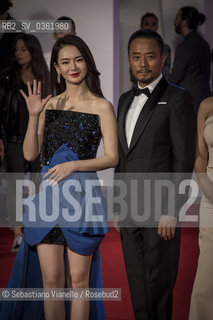 Lido di Venezia, 8 settembre 2017. Gli attori Qi Wei e Zhang Hanyu, tra i protagonisti del film Zuibu (Manhunt) di John Woo, sul red carpet della 74a Mostra del Cinema di Venezia. ©Sebastiano Vianello/Rosebud2