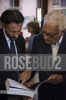 Lido di Venezia,27 agosto 2018. Il Presidente della Biennale di Venezia Paolo Barbera con lAD di Coima Res Manfredi Catella allHotel Des Bains durante linaugurazione della mostra dedicata ai 75 anni di vita della Mostra del Cinema di Venezia.  ©Sebastiano Vianello/Rosebud2