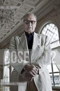 Venice, Italy, 2009. Ennio Morricone, Italian musician, conductor of orchestra and famous composer, winner of David Donatello Prize 2010 as best composer for the music of Baaria movie, directed by Giuseppe Tornatore.. ©Lucia Gardin/Rosebud2