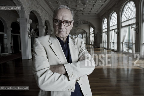 Venice, Italy, 2009. Ennio Morricone, Italian musician, conductor of orchestra and famous composer, winner of David Donatello Prize 2010 as best composer for the music of Baaria movie, directed by Giuseppe Tornatore.. ©Lucia Gardin/Rosebud2