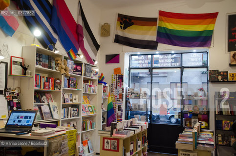 Antigone bookshop. Atigone is a lgbit*q bookstore in Milano. March 4th, 2019 La libreria Antigone, Antigone è specializzata in tematiche lgbit*q  e femministe. Milano, 4 Marzo 2019 ©Marina Leone/Rosebud2