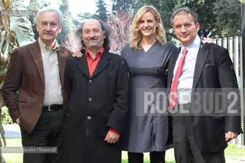 08-03-2012 Rome.Presentation of the Tv show Robinson on Rai 3.In the photo Tv journalist Luisella Costamagna with author Fernando Masullo, comic actor Antonio Cornacchione and director of Rai 3 Antonio Di Bella ©Cosima Scavolini/Rosebud2