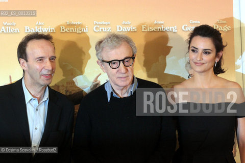 13-04-2012 Rome.Photocall of the film To Rome with love directed by Woody Allen.In the photo Roberto Benigni Woody Allen Penelope Cruz.. ©Cosima Scavolini/Rosebud2