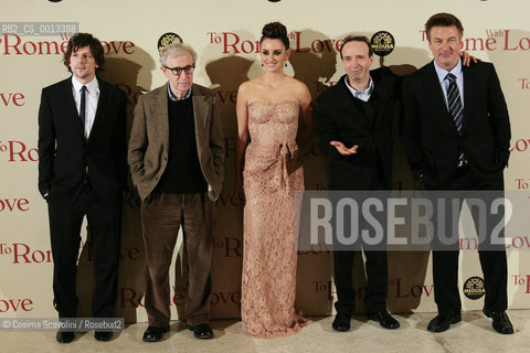 13-04-2012 Rome.Première of the film To Rome with love directed by Woody Allen.In the photo Jesse Eisenberg Woody Allen Penelope Cruz Roberto Benigni Alec Baldwin.. ©Cosima Scavolini/Rosebud2