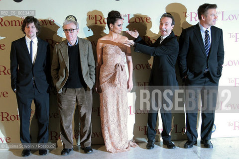 13-04-2012 Rome.Première of the film To Rome with love directed by Woody Allen.In the photo Jesse Eisenberg Woody Allen Penelope Cruz Roberto Benigni Alec Baldwin.. ©Cosima Scavolini/Rosebud2