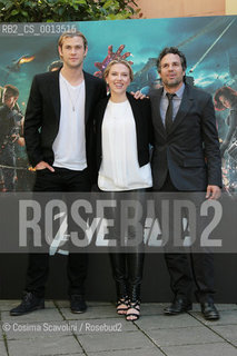 21-04-2012 Rome.Photocall of the film The avengers.In the photo actors Scarlett Johansson Chris Hemsworth Mark Ruffalo. ©Cosima Scavolini/Rosebud2