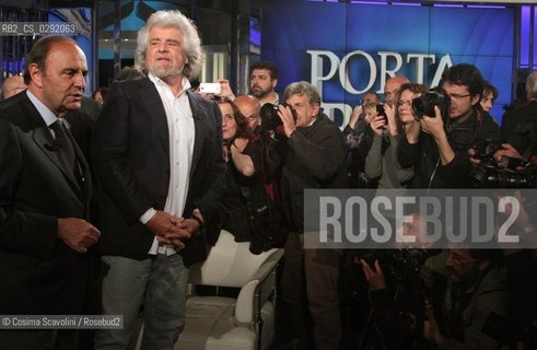 Rome, 19-05-2014.Beppe Grillo during talk show Porta a Porta.In the photo Beppe Grillo and Bruno Vespa ©Cosima Scavolini/Rosebud2