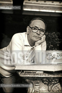 Photo Cosima Scavolini/Rosebud2.Rome Nineties.Composer Ennio Morricone posing in his house in Rome in the nineties.In the photo Ennio Morricone ©Cosima Scavolini/Rosebud2