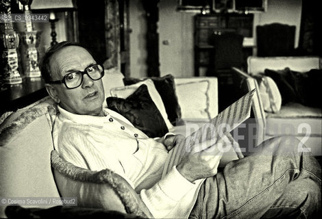 Photo Cosima Scavolini/Rosebud2.Rome, Nineties.Composer Ennio Morricone posing in his house in Rome.In the photo Ennio Morricone ©Cosima Scavolini/Rosebud2