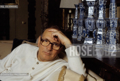 Photo Cosima Scavolini/Rosebud2.Rome, Nineties.Composer Ennio Morricone posing in his house in Rome in the nineties.In the photo Ennio Morricone ©Cosima Scavolini/Rosebud2