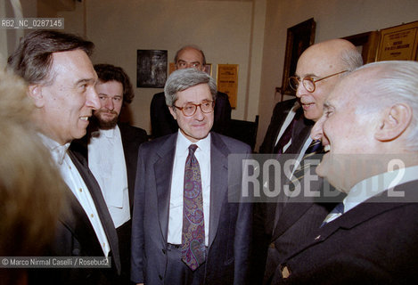 Claudio Abbado Giorgio Napolitano Eugenio Scalfaro Prof. Bruno Cagli.Presidente-Sovrintendente Accademia Nazionale Santa Cecilia          Roma 1993 ©Marco Nirmal Caselli/Rosebud2