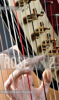 close up of a concert harp with players hand on ©Alberto Ramella/Rosebud2