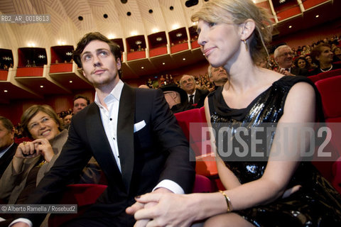 opening torino film festival 2009, teatro regio di torino, as squatters occupied theatre for protest against occupied houses clearing, director gianni amelio presents actor aaron johnson and film director sam wood-taylor for nowhere boy based on john lennons story..in the picture: aaron johnson, sam wood taylor ©Alberto Ramella/Rosebud2