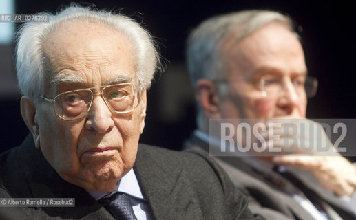 17.05.13 Torino, Salone Internazionale del Libro 2013, Nella foto: Incontro Emilio Colombo con Arrigo Levi e Rolando Picchioni ©Alberto Ramella/Rosebud2