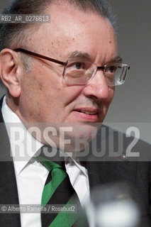 18.05.13 Torino, Salone Internazionale del Libro 2013, Nella foto: evento per una rinascita italiana, Mario Squinzi, Vincenzo Cerami, nella foto Mario Squinzi Presidente confindustria e Sassuolo che indossa la cravatta con i colori del Sassuolo neo promosso in serie A ©Alberto Ramella/Rosebud2