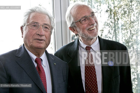 10.04.15, TORINO, Inaugurazione grattacielo CENTRO DIREZIONALE INTESA SANPAOLO, nella foto: Renzo PIano, Giorgio Giugiaro ©Alberto Ramella/Rosebud2