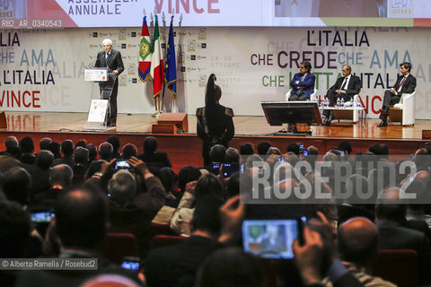 30/10/2015 Torino, cerimonia di chiusura della 32a assemblea ANCI, nella foto il presidente della Repubblica Sergio Mattarella ©Alberto Ramella/Rosebud2