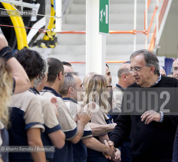 30.06.14, Grugliasco (To), Stabilimento Maserati, Ass Annuale Confindustria Torino - nella foto: Catena di montaggio Maserati, Sergio Marchionne e John P Elkanno in visita allo Stabilimento ©Alberto Ramella/Rosebud2