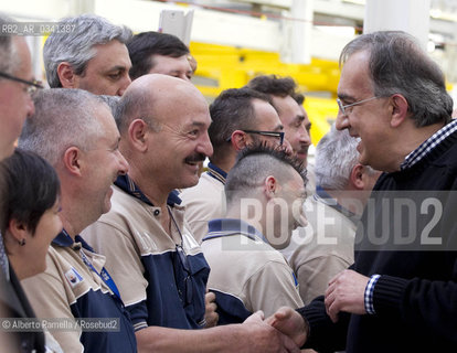 30.06.14, Grugliasco (To), Stabilimento Maserati, Ass Annuale Confindustria Torino - nella foto: Catena di montaggio Maserati, Sergio Marchionne e John P Elkanno in visita allo Stabilimento ©Alberto Ramella/Rosebud2