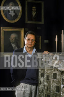 French historian Francois Furet, poses with a copy of the Bastille prison in Carnavalet museum. Paris, September 19, 1988 - ©Ulf Andersen/Rosebud2