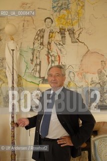 Greek writer Michel de Grece at home in Paris, with art works from Nikki de Saint Phalle and a painting by Larry Rivera representing Michel and different historicalroyalties in europe. Michel de Grece is still greek but descent from a danish king . Paris, March 1, 2007. ©Ulf Andersen/Rosebud2